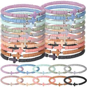 Bulk Colorful Jesus Cross Bracelets for Women and Kids, 7-inch Elastic Polymer C